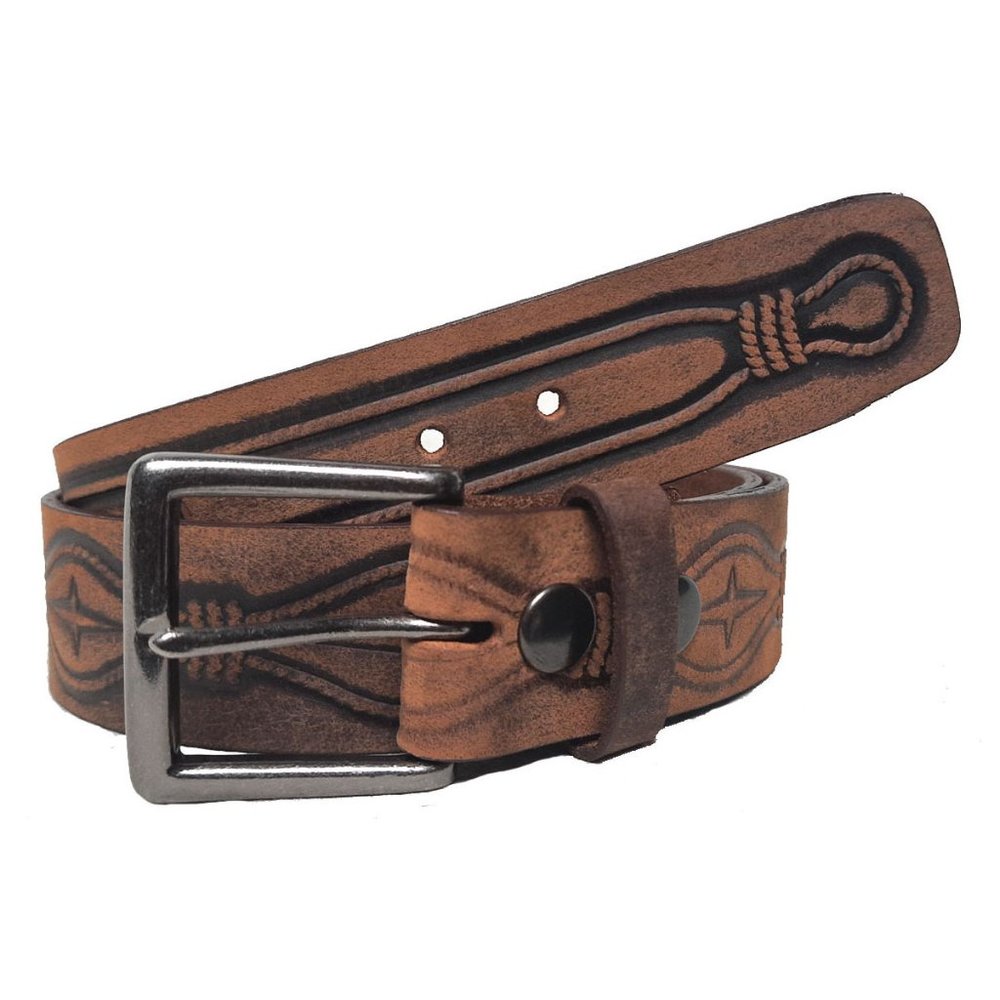 GENUINE LEATHER ROPE EMBOSSED BELT 40MM BROWN #1040